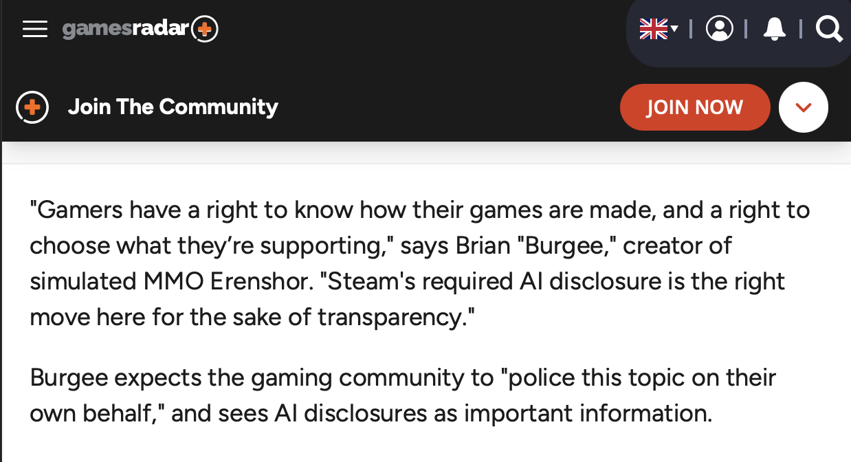 Kutipan Brian Burgee kreator Erenshor soal AI disclosure Steam di GamesRadar