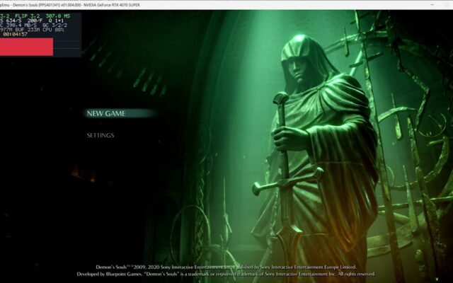 Menu New Game Demons Souls berjalan di emulator PS5 SharpEmu