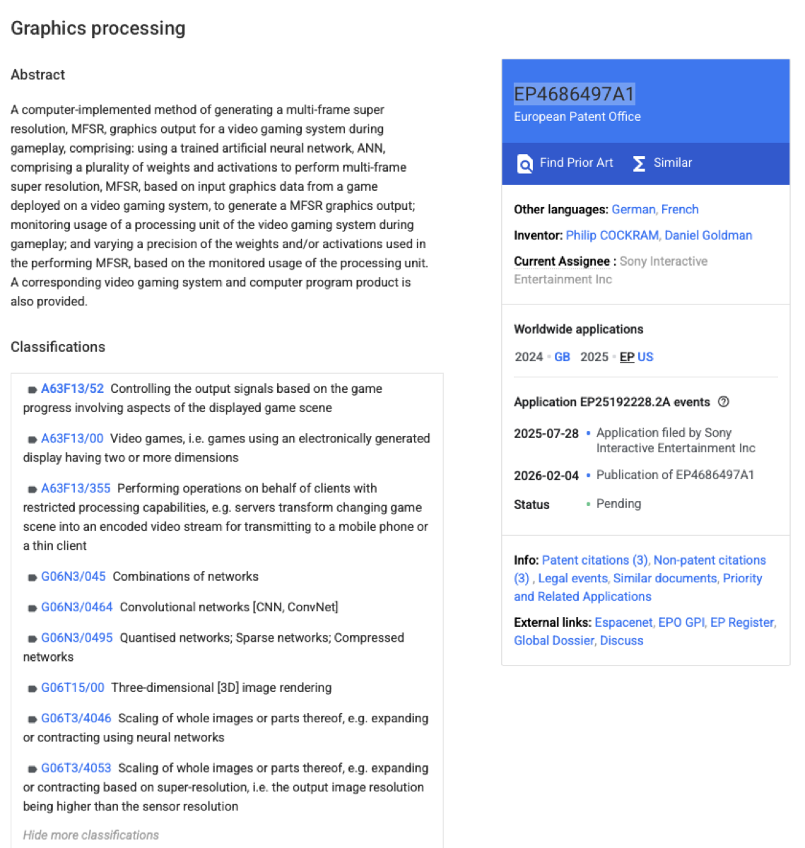 Halaman paten EP4686497A1 Graphics processing multi-frame super resolution Sony