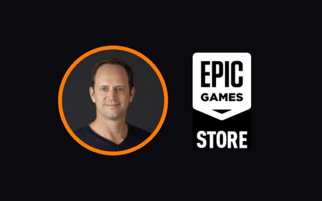 Foto Martin Keely di samping logo Epic Games Store