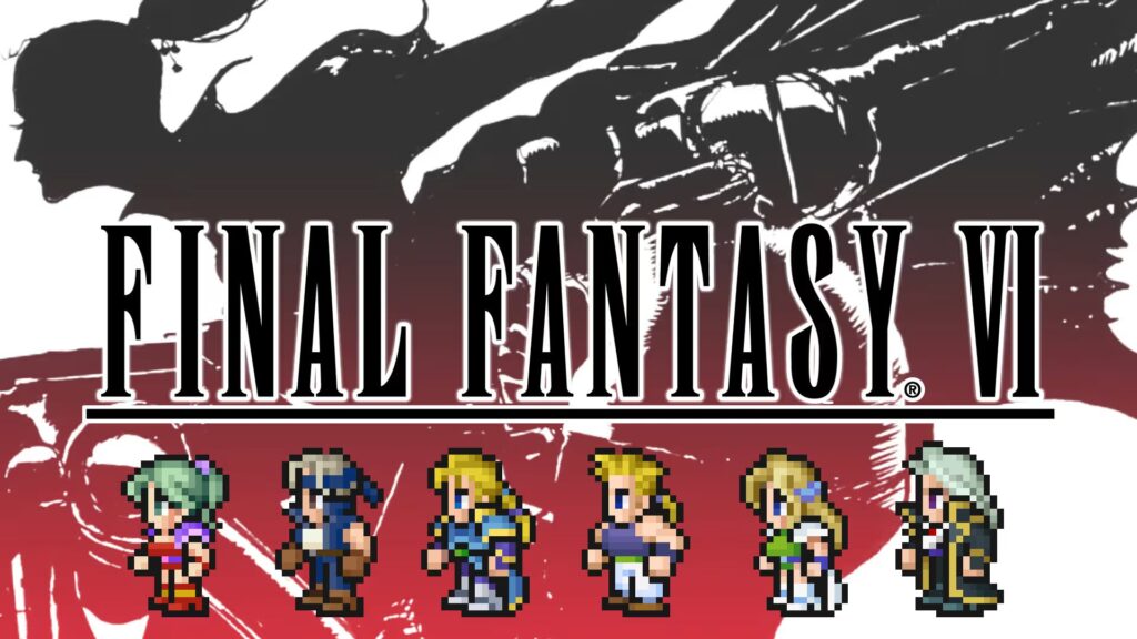Key art Final Fantasy VI dengan karakter versi pixel