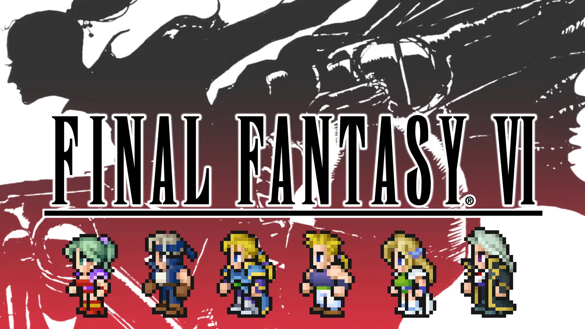 Key art Final Fantasy VI dengan karakter versi pixel