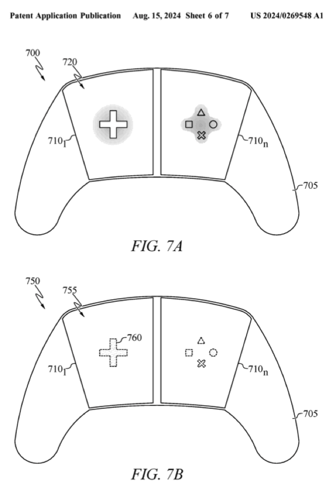 FIG 7A 7B paten US20240269548A1 tombol PlayStation virtual di controller layar sentuh