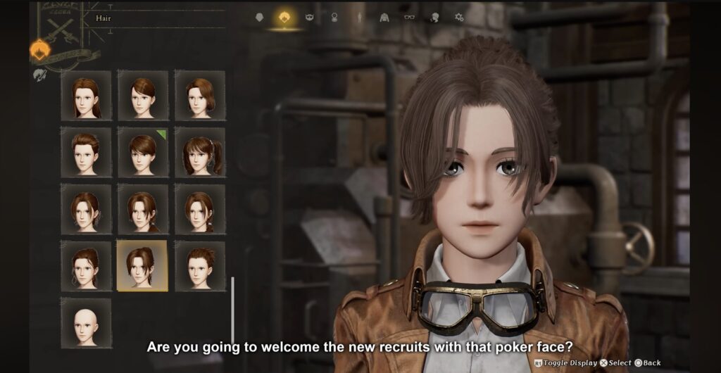Menu pembuatan karakter Attack on Titan 3 dengan pilihan model rambut