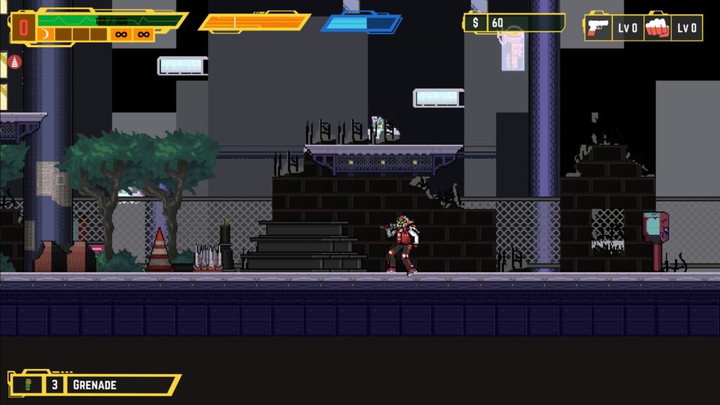Gameplay Bail Force di jalanan kota dengan HUD lengkap
