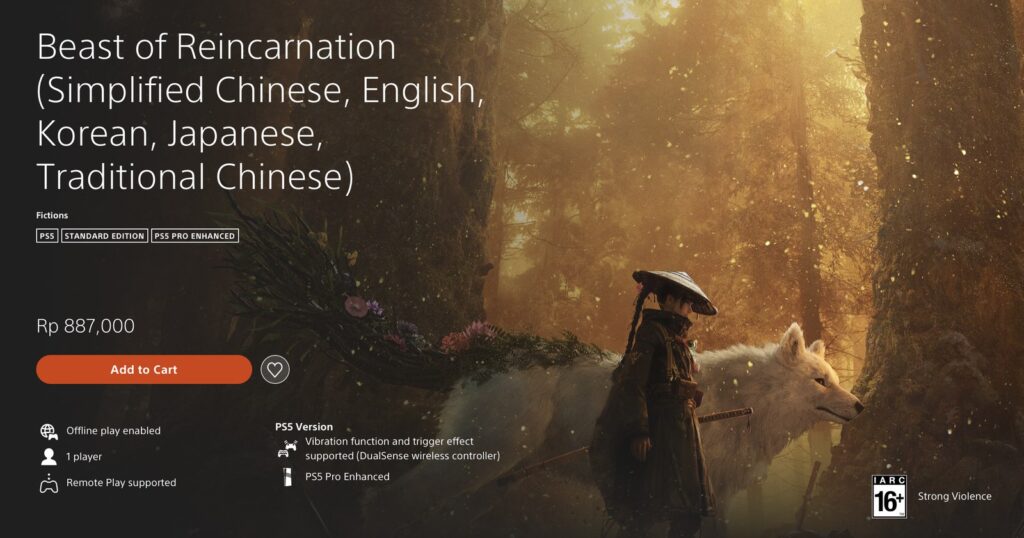 Halaman PlayStation Store Indonesia menampilkan harga Beast of Reincarnation Rp887.000