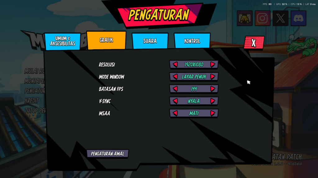 Menu pengaturan grafik Montabi