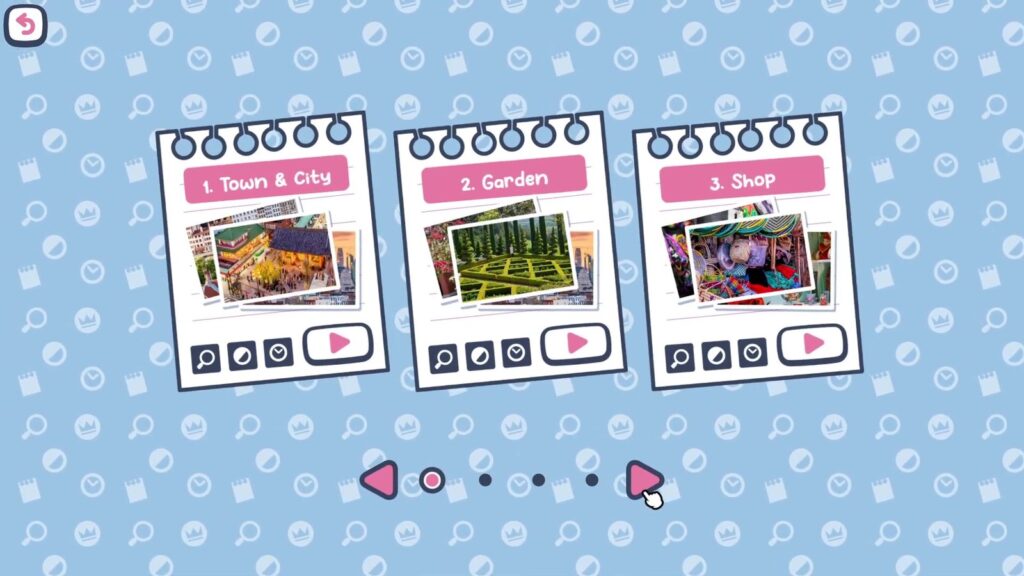 Layar pemilihan level Pictective pertama dengan tiga ikon mode