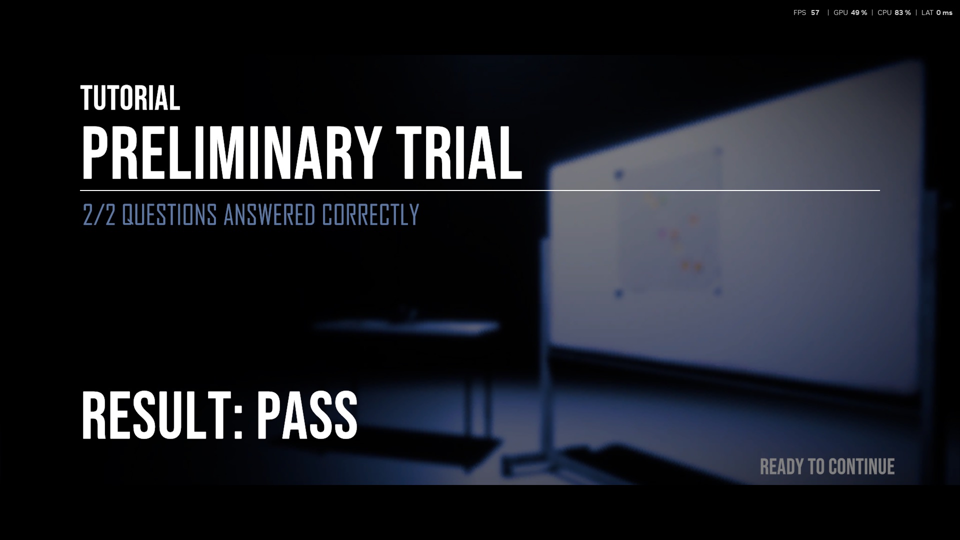 Layar hasil tutorial Preliminary Trial dengan verdict PASS